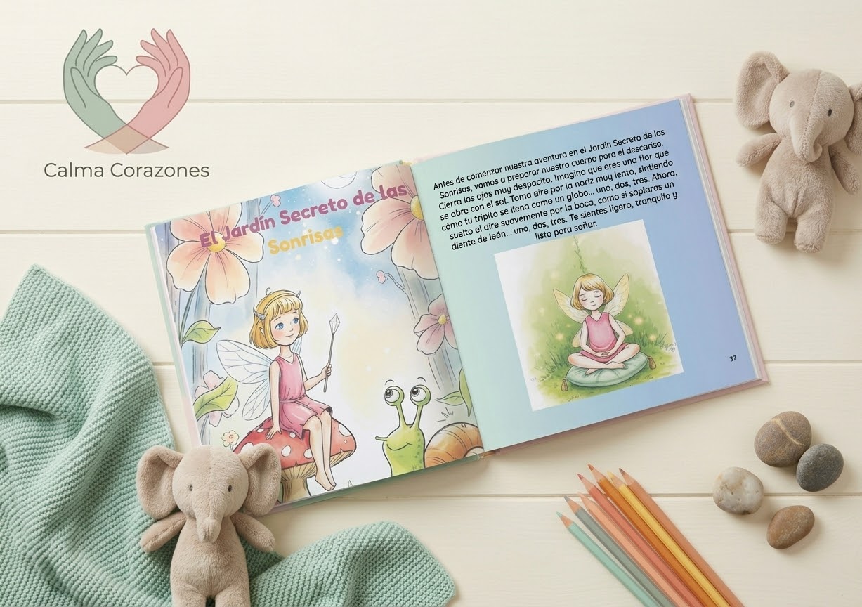 Interior del libro ilustrado, se ve el comienzo de uno de los cuentos.